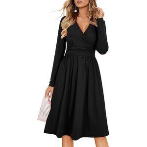 Classic Black Wrap Midi Dress - Elegant Everyday Style